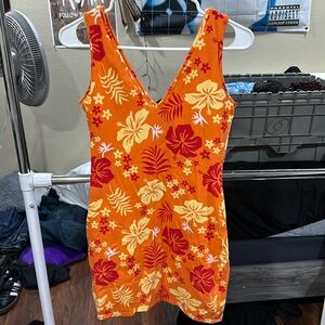 Orange Floral Hawaiian Dress